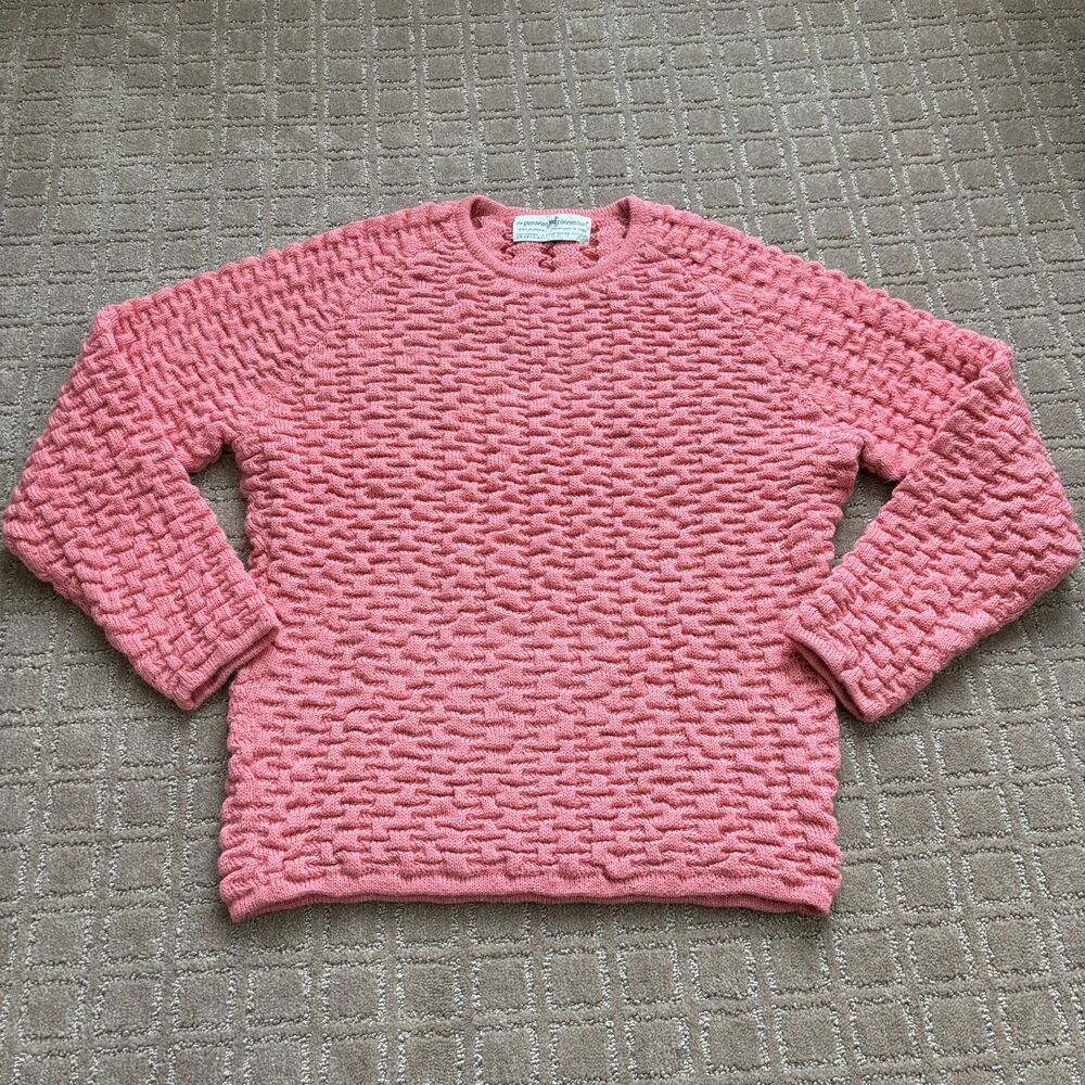 Peruvian Connection VTG Alpaca Cable Knit Sweater Women's L Pink Melon Chunky
